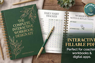 do journal design workbook fillable pdf, planner,  lead magnet design, tracker