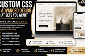build squarespace website with custom css styling and advance design edit