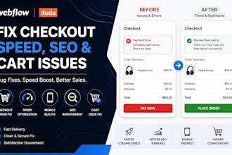 fix webflow duda checkout error speed bug mobile SEO and cart issues