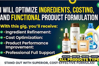 optimize ingredients, costing, and functional product formulation