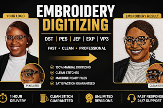 do professional embroidery digitizing to dst pes jef logo