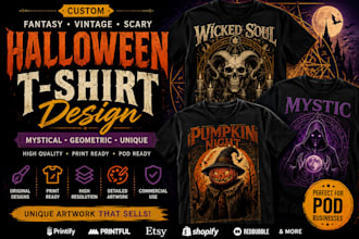 design fantasy catching vintage  scary halloween t shirt pod geometry mystical