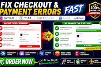 fix gumroad tilda shift4shop ecwid webflow payment error checkout error seo