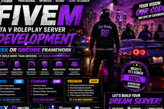 develop a custom fivem gta v roleplay server with esx or qbcore framework