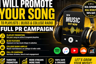 promote your music to playlists, blogs and college radio with a full PR campaign