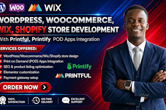 build wordpress elementor pro woocommerce shopify wix printify printful pod