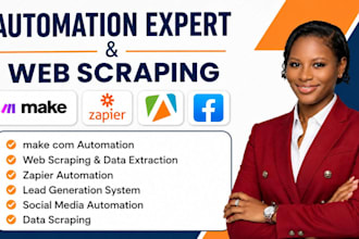 build make com automation ,zapier automation, social media automation and apify