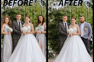 create wedding photo gifts, add or remove person, face swap and photoshop