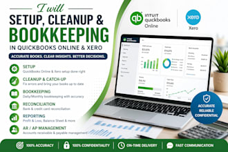 do setup, cleanup and bookkeeping in quickbooks online and xero