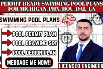 permit ready swimming pool plans for michigan, phx, hou, dal, la