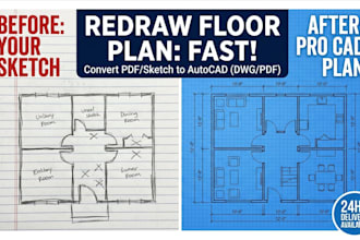 redraw floor plan from sketch or convert PDF to autocad