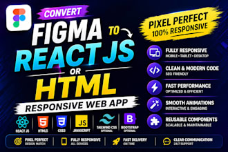 convert figma to react js or figma to html responsive web app