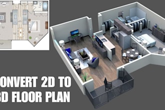 convert 2d to 3d realistic floor plan for real estate with autocad 3d rendering