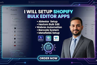setup shopify buik editor ablestar webrex hextom retail barcode metafields apps