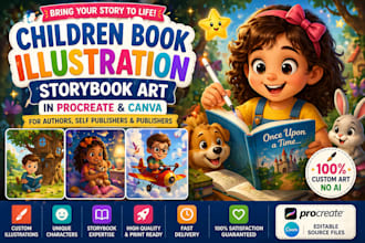 create children book illustration storybook art in procreate canva for authors