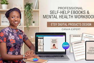 create selp help ebooks, mental health workbook, etsy digital products design