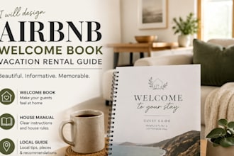 design an airbnb welcome book, vacation rental house manual and guest guide