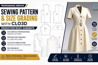 create sewing pattern and size grading for production ready garments with clo3d
