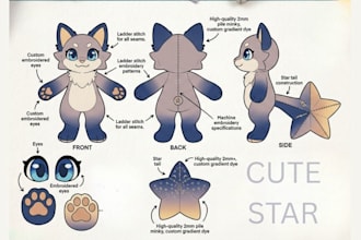 make cute custom plush reference sheet plush toy stuffed animal doll ych concept