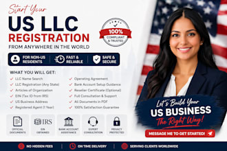 do US llc registration with ein, business address,bank setup