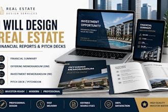 design a real estate company financial summary, om, im brochure and pitchbook