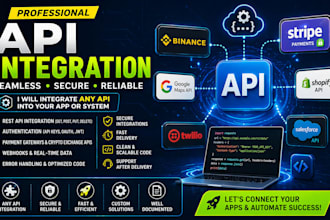 integrate any API including binance, stripe, and custom rest apis