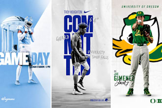 design eye catching sports graphics, commitment and offer posts for athletes