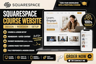 design or redesign a squarespace course website with content, lessons and access
