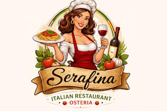 design  serafina italian restaurant osteria mascot logo design