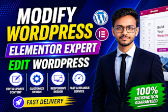 modify wordpress or edit wordpress as your elementor expert
