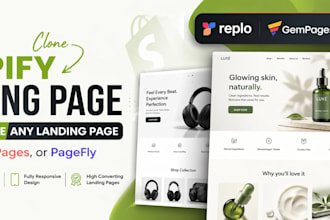 clone shopify landing page using replo, gempages, pagefly or instant builder