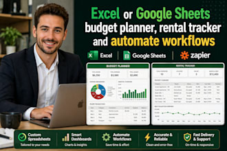 create excel, google sheets budget planner, rental tracker and automate workflow
