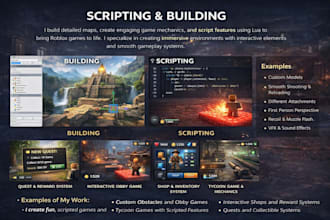 create a complete roblox game with UI UX, scripting, building and custom map