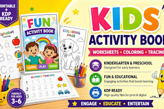 design digital kid activity book, worksheet, coloring page for amazon kdp