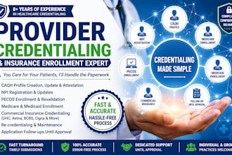 handle caqh, npi, pecos and payer enrollment for providers