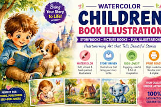 digital watercolor children picture book, story telling art illustration