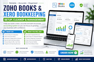 do zoho books and xero setup, bookkeeping, report, clean up, and reconciliation