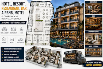 design hotel resort restaurant bar airbnb motel floor plan 3d hospitality