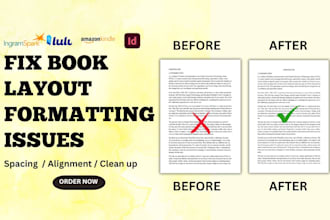 fix book layout, spacing alignment, formatting clean manuscript print publishing