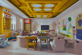 design 3d kids playroom , kids room, creative playroom,  children play space
