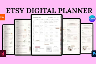 format design a minimalist digital etsy planner, hyperlinked planner calender