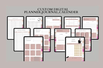 design etsy digital planner, hyperlinked planner, digital journal, etsy digital