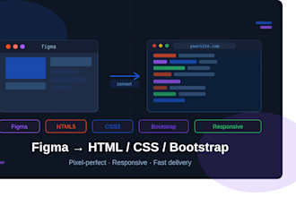 convert your figma design to responsive HTML, CSS, bootstrap