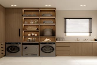design 3d laundry room, mudroom, utility room and storage space with rendering