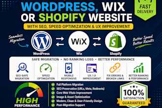 migrate wordpress wix shopify website with seo speed optimization ux