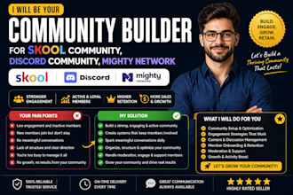 be your community builder for skool community, discord community, mighty network