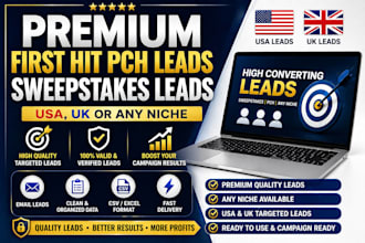 premium first hit p c h leads, sweeps takes leads, UK, USA or any niche