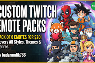 design custom twitch emotes, animated emotes, and discord emojis for streamers