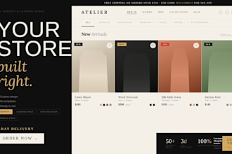 design custom shopify store and high converting landing page  3 day delivery