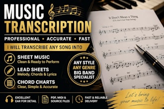 professionally transcribe music into sheet music, lead sheets, and chord charts
